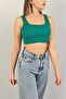 Women's Green Ribbed Sleeveless Crop - 3