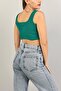 Women's Green Ribbed Sleeveless Crop - 4