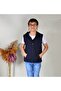 Unisex Kids Navy Blue Zippered Hooded 2 Thread Combed Cotton Vest