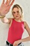 Women's Fuchsia Round Collar Sleeveless Bodysuit Bodysuit Bar-100 - 2