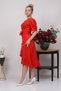 Crepe Fabric Belt and Slit Detailed Double Breasted Collar Short Sleeve Midi Length Red Evening Dress 22208 - 6