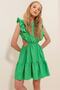 Women's Green Boat Neck Low-cut Waist Poplin Dress ALC-X8503 - 5