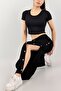 Bluză crop din twill neagră - 2