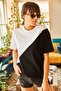 Women's White Asymmetric Block T-shirt TSH-19000350 - 2