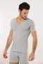 Men's Cotton Gray V-Neck Undershirt & Wide Collar & Lycra Comfortable Texture - 5