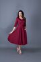 Claret Red Pocket Detailed V-Neck Midi Length Flared Dress - 3
