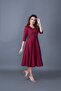 Claret Red Pocket Detailed V-Neck Midi Length Flared Dress - 5