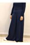 Elastic Waist Wide Leg Navy Blue Knitted Trouser Skirt - 2