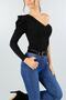 Women's Black Padded One-Shoulder Detailed Chest-Length Blouse - 4