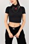 Bluză crop din twill neagră - 3