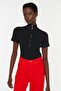 Black Zippered Fitted High Collar Ribbed Stretchy Knitted Blouse TWOSS22BZ0679 - 2
