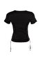 Black 100% Cotton Ruffle Detailed Basic Crew Neck Knitted T-Shirt TWOSS21TS0131 - 8