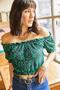 Women's Grass Green Carmen Collar Crop Knitted Blouse BLZ-19001879