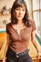 Women's Bitter Brown Zippered Camisole Blouse BLZ-19000112 - 3