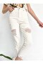 Women's Knee Ripped Mom Trousers Ecru - 3