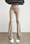 Women's Beige Color Flared Leg High Waist Slim-fitting Ribbed Camisole Tights