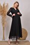 Women's Black Double Breasted Collar Baby Shower Chiffon Maternity Dress Hml003 - 2