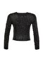 Black Patterned Fitted Crew Neck Crop Stretchy Knitted Blouse TWOAW22BZ0505 - 7