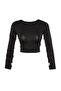Siyah Crop Pencere/Cut Out ve Baş Parmak Delik Detaylı Örme Spor Üst/Bluz TWOAW21BZ0156 - 7
