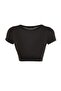 Siyah Crop Hafif Destekli Yumuşak Dokulu Bisiklet Yaka Örme Spor Üst/Bluz TWOAW21BZ0158 - 2