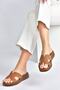 Tan Genuine Leather Women's Slippers M291801603 - 5