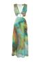 Multicolor A-Line Tie-Dye Patterned Waist Low-Cut Midi Woven Dress Twoss21El3578 - 7