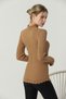 Women's Camel Sleeve and Collar End Lace Ruffle Detail Half Fisherman Knitwear Sweater - 6