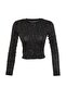 Black Patterned Fitted Crew Neck Crop Stretchy Knitted Blouse TWOAW22BZ0505 - 6