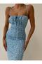 Women's Strappy Floral Patterned Slit Rope Tied Dress - 5