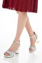 Women's Thick Heeled Platform Silver Color Evening Dress Shoes