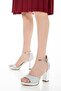 Women's Thick Heeled Platform Silver Color Evening Dress Shoes - 2