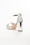 Women's Thick Heeled Platform Silver Color Evening Dress Shoes - 5