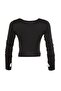 Siyah Crop Pencere/Cut Out ve Baş Parmak Delik Detaylı Örme Spor Üst/Bluz TWOAW21BZ0156 - 8