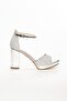 Women's Thick Heeled Platform Silver Color Evening Dress Shoes - 4