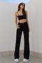 Liyan Women's Black Wide Leg Detail Palazzo Jean Loose Leg - Black Loose Jeans