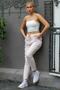 Women's Powder Italian Striped Lurex Cord Tie Detailed Pocket Trousers M10060000PN98481