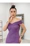 Glitter Fabric Boat Neck Dress - Purple - 3