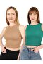 Women's Biscuit Green Halter Neck 2-Piece Crop Blouse
