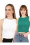 Women's Green White Halter Neck 2-Piece Crop Blouse