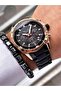 Black Color Rose Gold Case Functions Active Men's Wristwatch + Hematite Natural Stone Bracelet Gift - 4