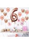 Large Number Balloon Rose Gold Age 6 + Transparent Balloon with Confetti Sequin and Metallic Rose Gold Balloon - 6