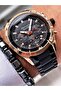 Black Color Rose Gold Case Functions Active Men's Wristwatch + Hematite Natural Stone Bracelet Gift - 3