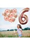 Large Number Balloon Rose Gold Age 6 + Transparent Balloon with Confetti Sequin and Metallic Rose Gold Balloon - 8
