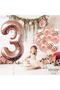 Large Number Balloon Rose Gold Age 3 + Transparent Balloon with Confetti Sequin and Metallic Rose Gold Balloon - 8
