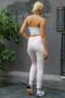 Women's Powder Italian Striped Lurex Cord Tie Detailed Pocket Trousers M10060000PN98481 - 7