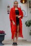 Women's Red Italian Silk Collar Skirt Detail Pocket Sleeve Adjustment Button Long Jacket M10210100CE98658 - 2