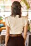 Women's Stone Front Back Mesh Waist Elastic Crop Knitwear Blouse BLZ-19001901 - 5
