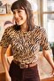 Women's Mink Zebra Leopard Corded Knitted Crop T-Shirt TSH-19000328