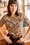 Women's Mink Zebra Leopard Corded Knitted Crop T-Shirt TSH-19000328 - 2