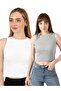 Women's White Gray Halter Neck 2-Piece Crop Blouse